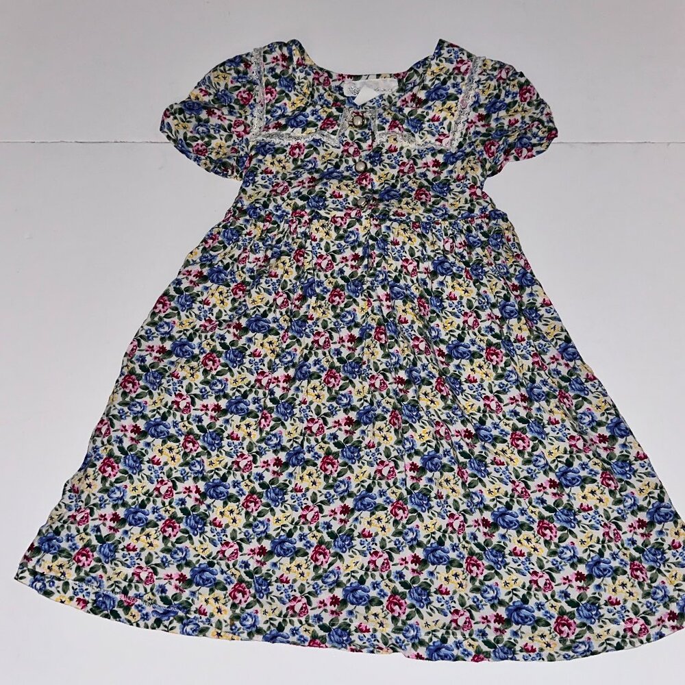Vintage Rachel's Kids Floral Rayon longer style Dress Girl's Party dress sz 5